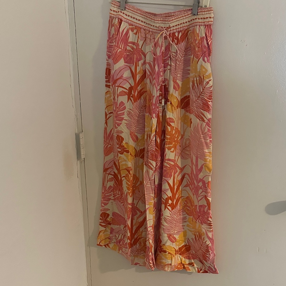 Tropical Print Wide-Leg Pants. Boho, Festival, Resort